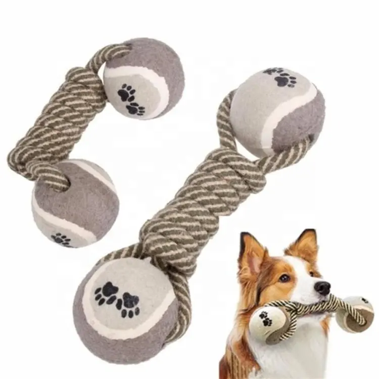 Commercio all'ingrosso di cotone corda di lancio cane da masticare giocattoli manubrio palla da Tennis per la pulizia dei denti del cucciolo cane da addestramento interattivo giocattolo