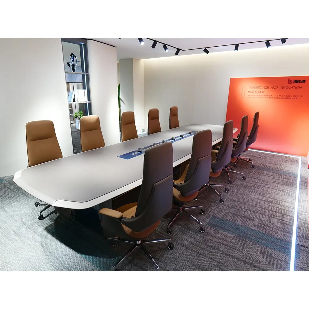 Mobília multi-funcional moderna do escritório da sala de conferências, grande mesa de conferência retangular cinzenta luxuosa para 8-10 pessoas