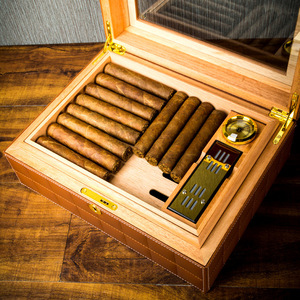 ארז עץ סיגר <span class=keywords><strong>Humidor</strong></span> עם חלון גלוי, מדדי לחות, ומכשיר אדים סיגר קופסא עור
