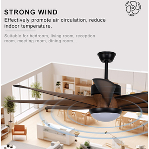 Wholesale Price 60 Inch 8 Blades Iron ABS LED Matt Black Timber 3 Colors Large Ceiling Fan Lamp with Light Wood Blades
