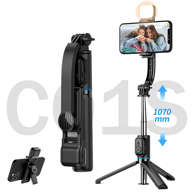2023 yeni ürün C01S Selfie sopa tripod dolgu ışığı ile 1070mm Bluetooth uzaktan kumanda cep telefon tutucu çıkarılabilir dönen