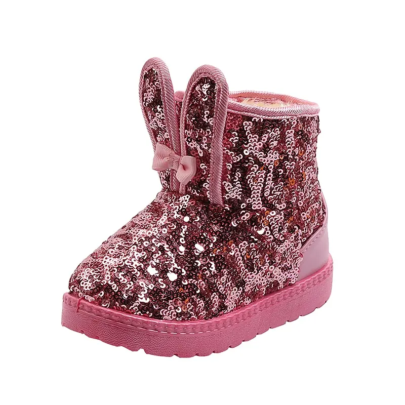 Botas de nieve cálidas para niños y niñas, zapatos informales con Orejas de conejo y lentejuelas, para invierno