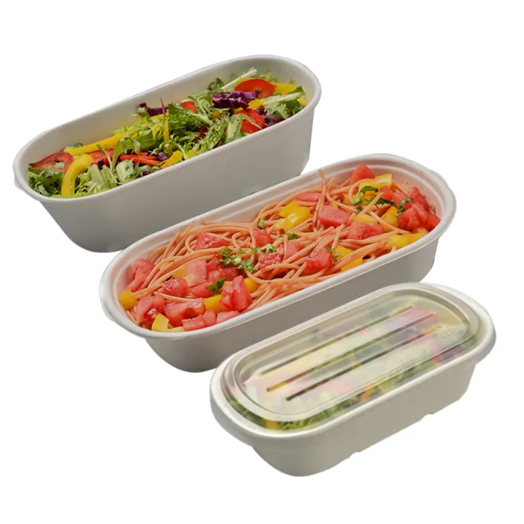 Vendite calde Ambiente amichevole per il fast food insalata di bambù della fibra della pasta di carta kraft scatola di pranzo ciotola con coperchio in plastica di imballaggio