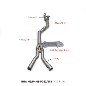 BMW M3/M4 G80/G8X 3.0T 2021-2023用ファクトリーアウトレットExhasutシングルミッドパイプ拡張ブレース付きステンレス鋼304排気管 - Product Image 1