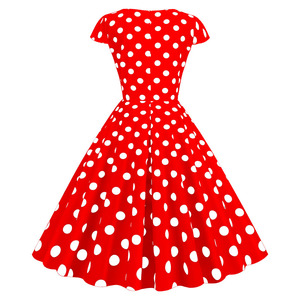 Đầm Chấm Bi Cổ Điển Cho Nữ Đầm Cổ Điển In Họa Tiết Ngắn Tay Mùa Hè 50S 60S - Product Image 2