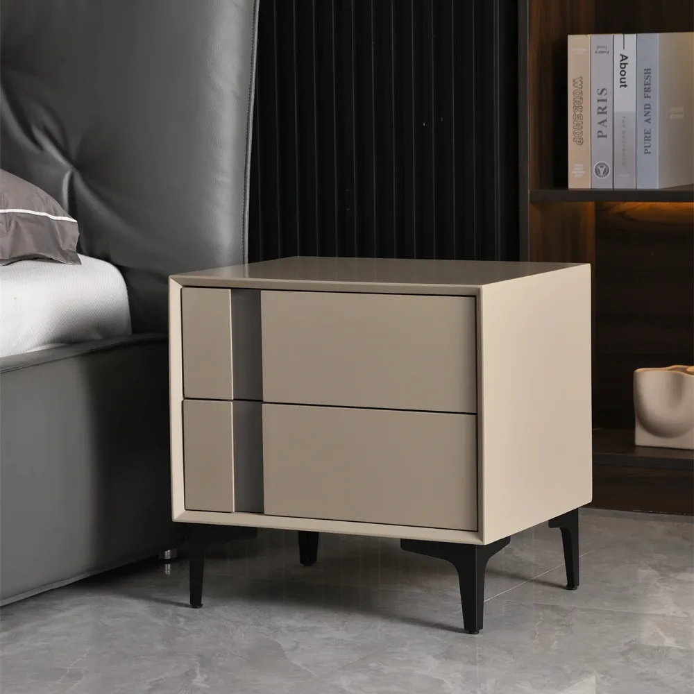 Cama De Madeira De Alto Brilho Mesa Lateral Luxo 2 Gaveta Nightstand Preto Mesa De Cabeceira Do Pé