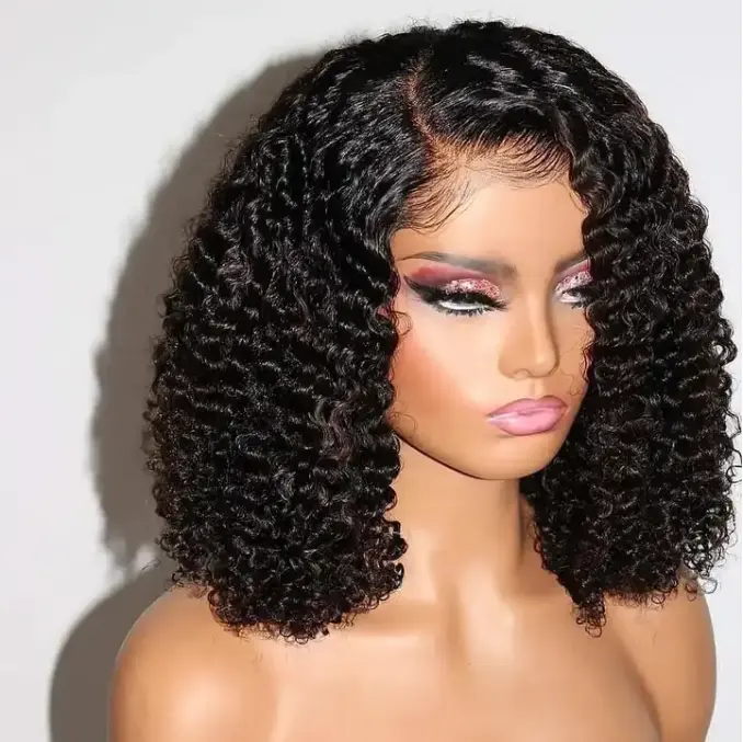 Peruca curta brasileira com renda frontal, peruca frontal de cabelo humano, cabelo encaracolado sem cola, 180% hd, para mulheres negras, bob bob