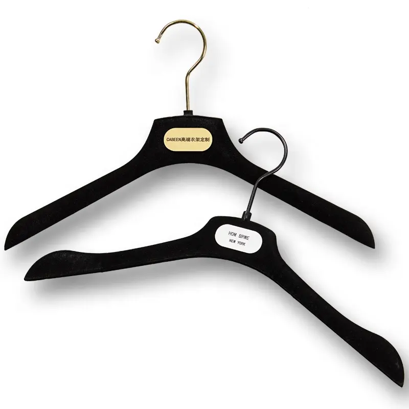 clothes shop garment black non Slip velvet pants wholesale custom logo hanger