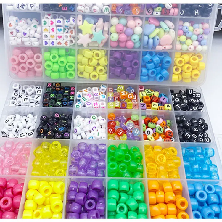 960pcs/set 24 grid Acrylic pony beads and letter beads large hole beads wholesale diy jewelry accessories set