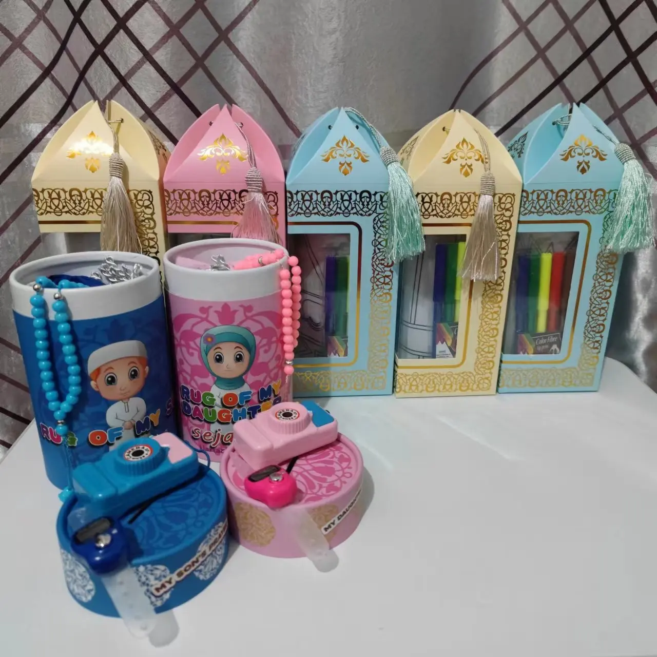 Tapete de oración para niños, juegos de regalo de alfombrillas de regalo musulmanas