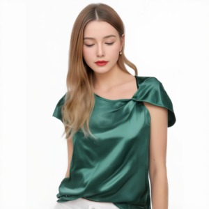 女性用TシャツTシャツ女性用高度なシンプルデザイン特別なサテンTシャツ - Product Image 1