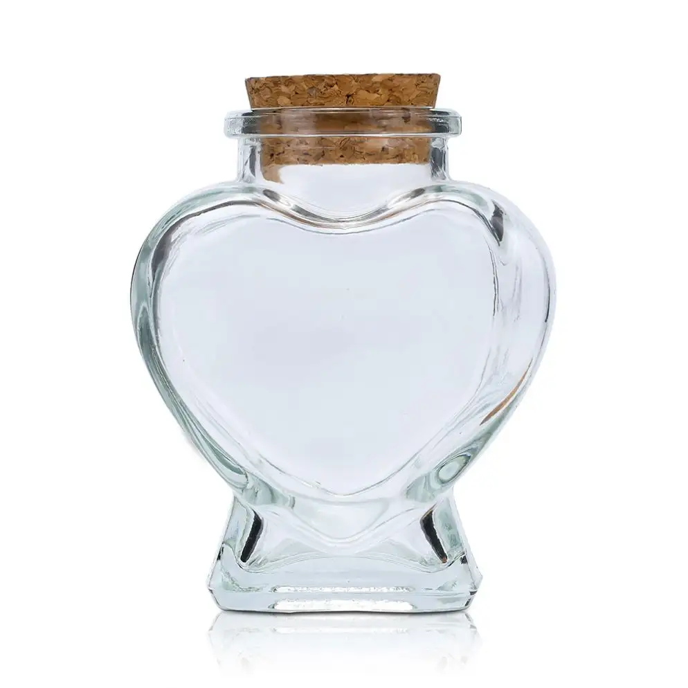 Venda quente 70ml forma coração vidro doces frascos tempero jar com rolha de cortiça para armazenamento decoração cozinha