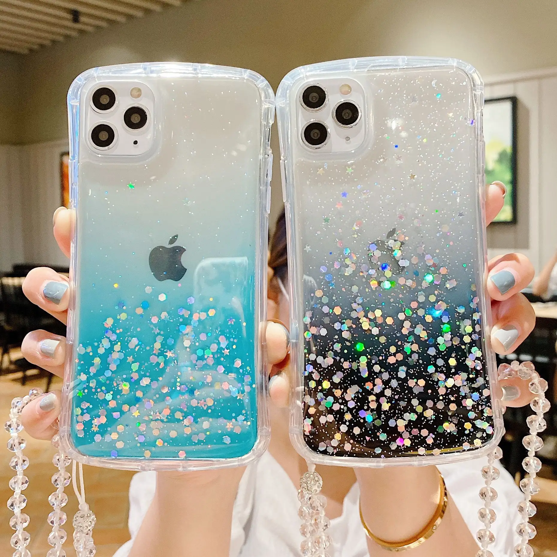 Sarung ponsel Glitter lem bahan keras tahan air, sarung belakang ponsel Plug tahan debu untuk Iphone 15 14 13 12 11 pro max