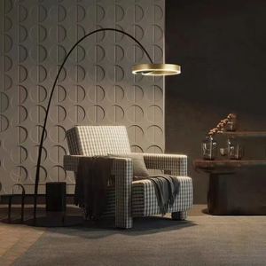 Lámpara de pie con anillo táctil de 82 pulgadas, latón satinado antiguo, única/declaración, geométrica, 60-W, lámpara de pie de esquina arqueada Led de 2 luces