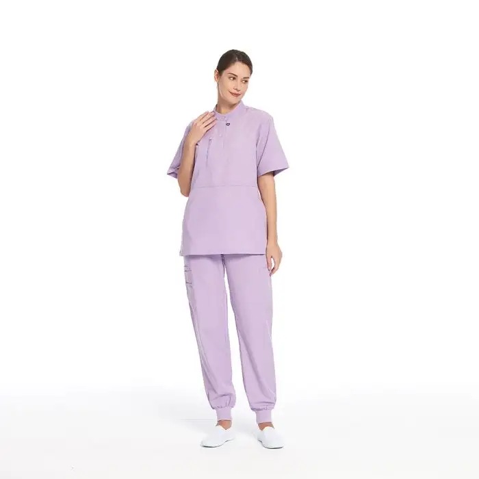 Atacado top quality spa uniforme manga curta Enfermagem Médica Scrubs calça perna reta terno com bolso V-Neck Tops