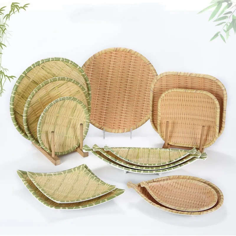 Unbreakable modello di bambù verde 8 9 10 12 pollici quadrato rotondo irregolare melamina servire piatti per alimenti per Restanraut BBQ