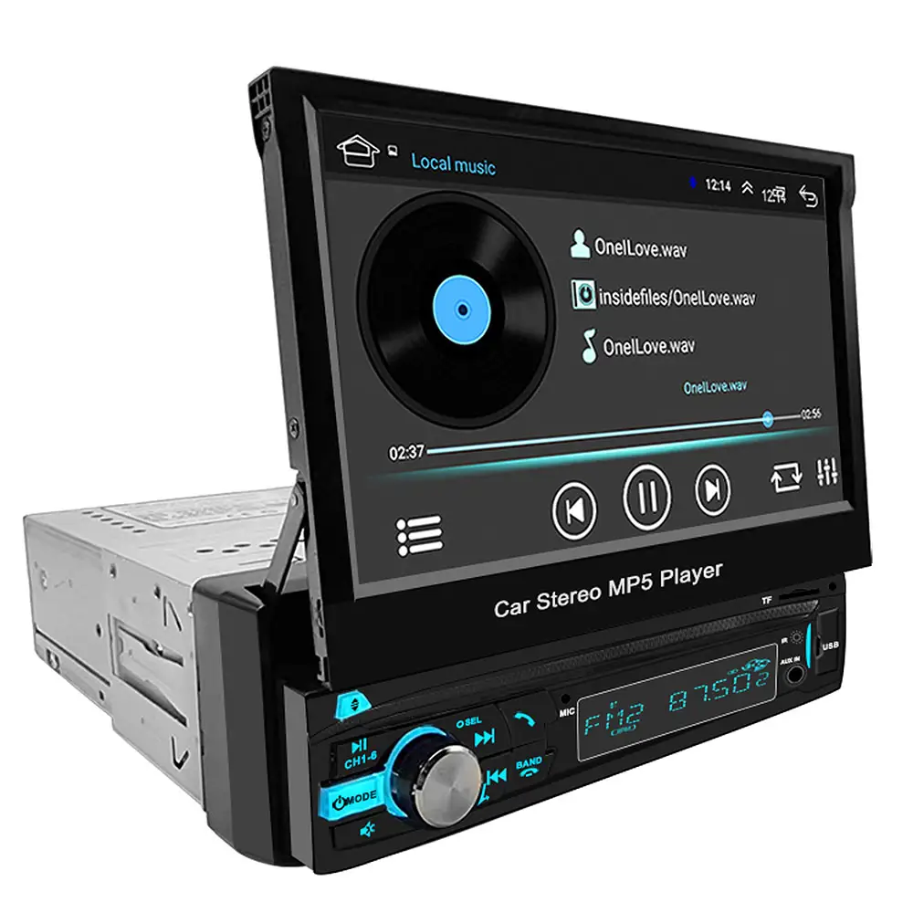 Reprodutor de vídeo retrátil para carro, monitor de vídeo com espelho retrovisor para TV e LCD de carro de 7 polegadas, 1Din