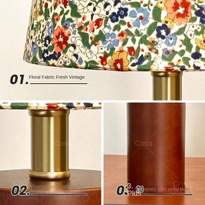 法国浪漫花卉复古仿古实木台灯交流遥控锥形灯罩卧室书房装饰 - Product Image 3