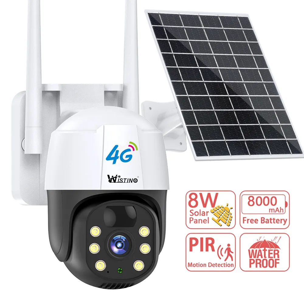 Wistino V380pro 3MP مقاوم للماء في الهواء الطلق في الهواء الطلق رؤية ليلية صوت كشف الحركة 4g بطاقة Sim كاميرا أمن شمسية