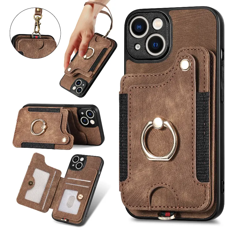 Funda de cuero con bloqueo RFID para móvil, funda con soporte de anillo para tarjeta, para Samsung Galaxy S21, S20, FE, S23, S22 Ultra, iphone 12, 14, 13