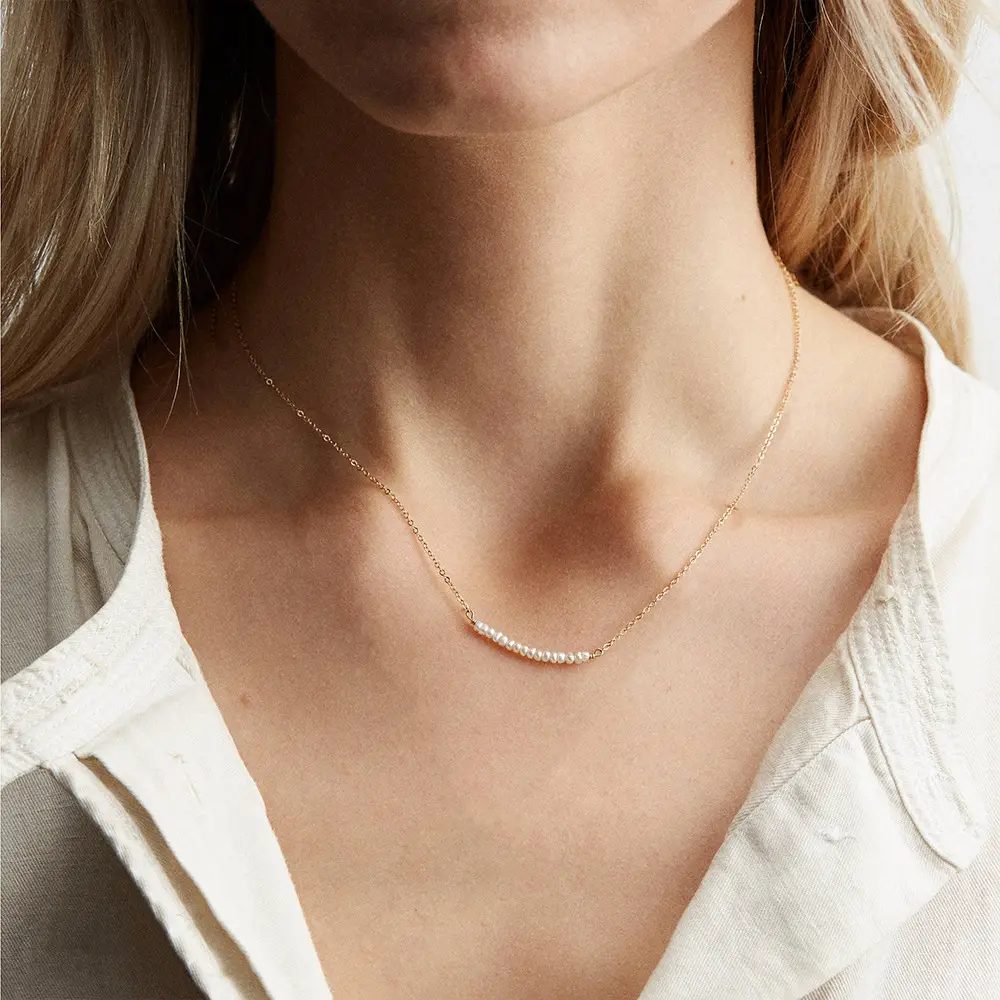 Collana a catena delicata collana di perle placcate in oro 14 carati collare in acciaio inossidabile per gioielli minimalisti da donna