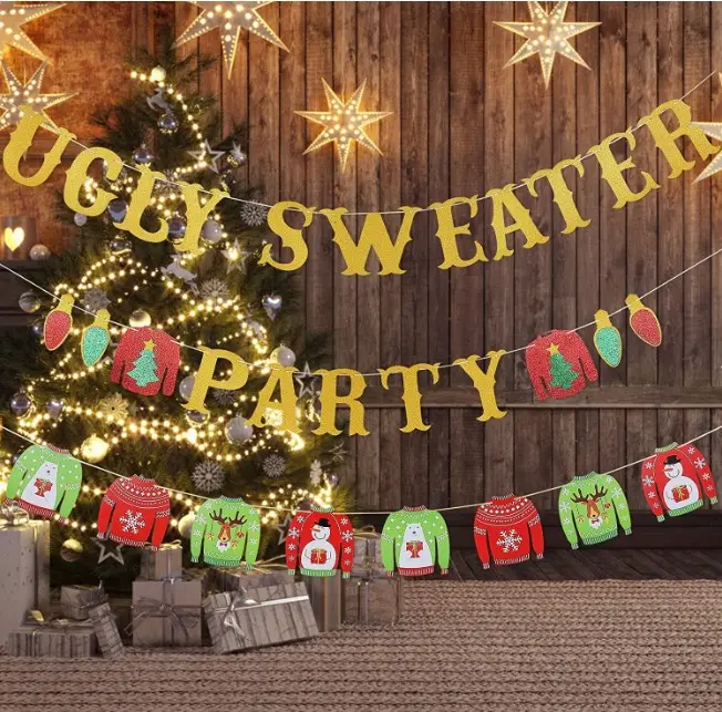 Brutto maglione a tema di natale festa in lamina di carta bandiere foto oggetti di scena ghirlanda per le vacanze di inverno decorazioni per feste natalizie