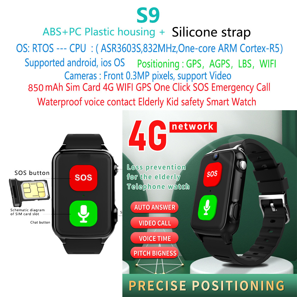 S9-anciano-SOS-4G-GPS-reloj inteligente