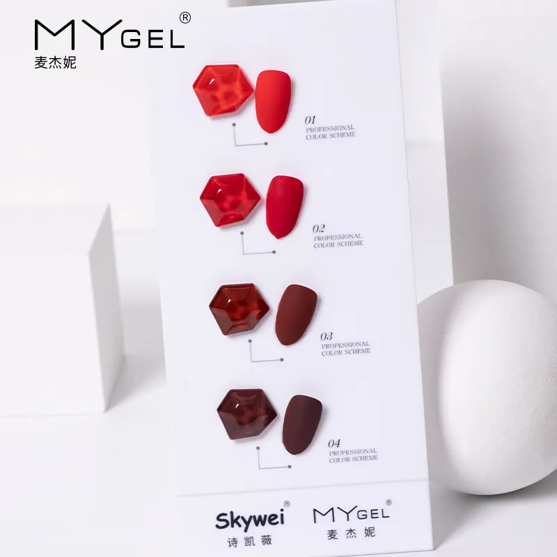 Skywei nail factory 4 colori serie rossa soak off uv gel polish fornitori di smalti gel UV set gel a tre fasi all'ingrosso