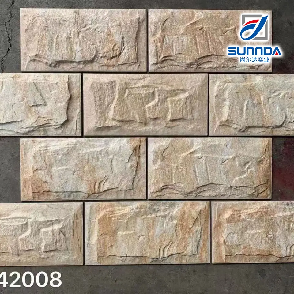 European style rectified edge 3D Split brick stone exterior interior ceramic wall floor tiles for villa house hotel garden