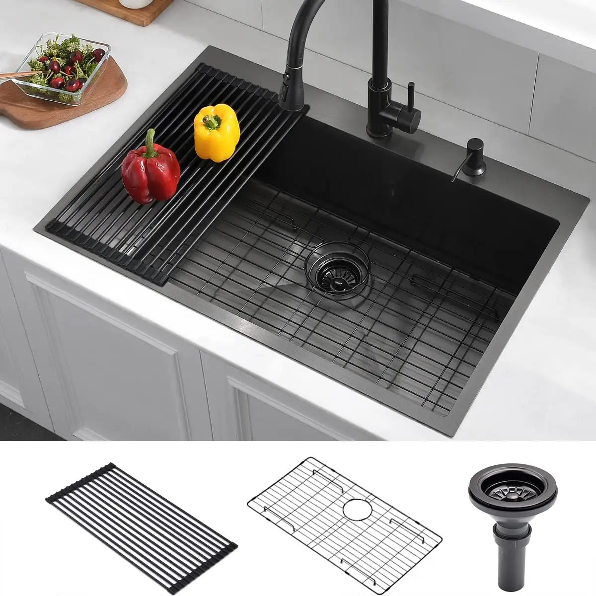 حوض مطبخ من الفولاذ المقاوم للصدأ متوفر باللون الأسود غير اللامع من الجهات المصنعة لحوض المطبخ