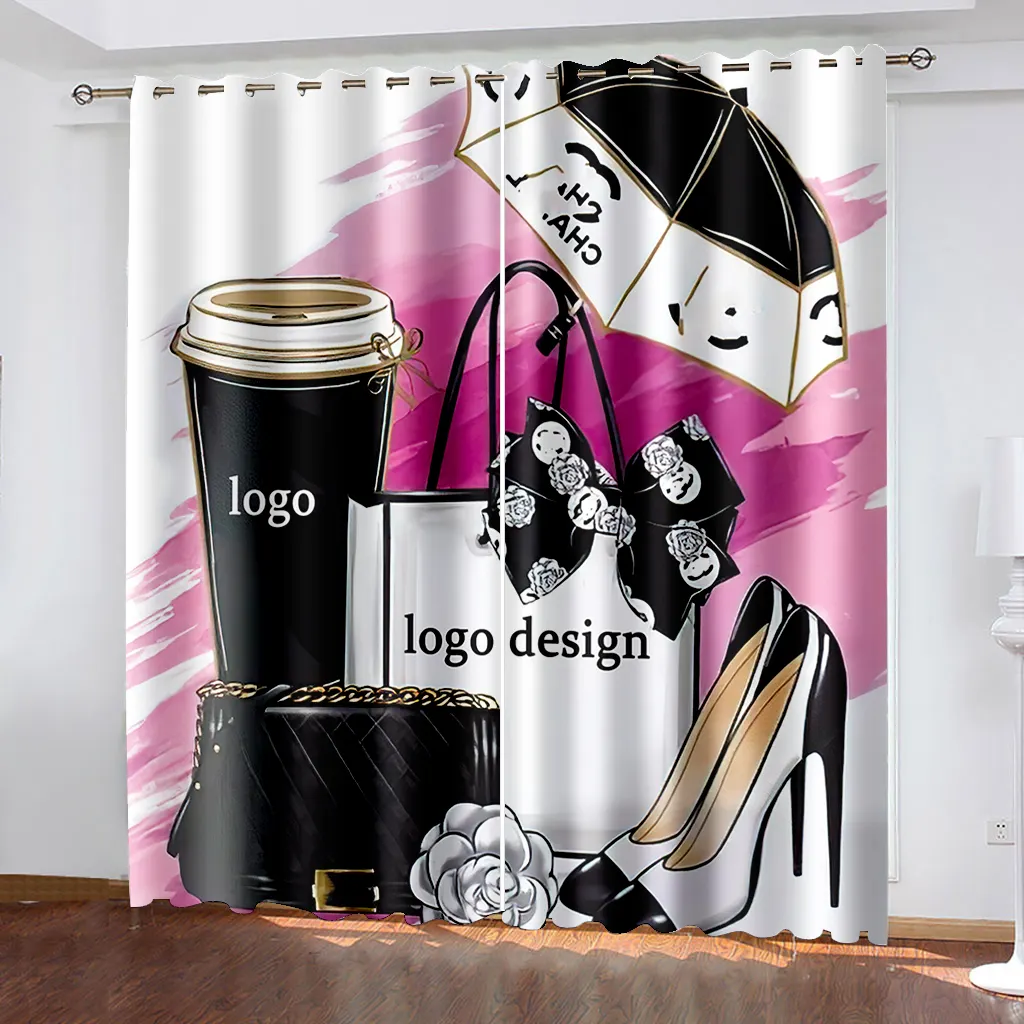 Cortina de logotipo personalizada moderna, cortina preta de 2022 100% poliéster impressa personalizada