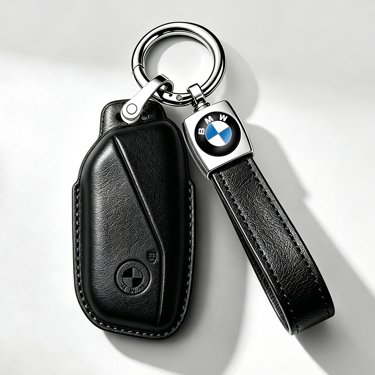 Portachiavi in pelle stile f-custodia in pelle nera con passante elastico