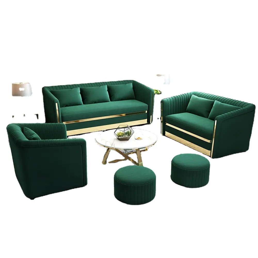 Envios rápidos veludo clássico verde sofá, móveis de casamento, sofá, conjunto para sala de estar