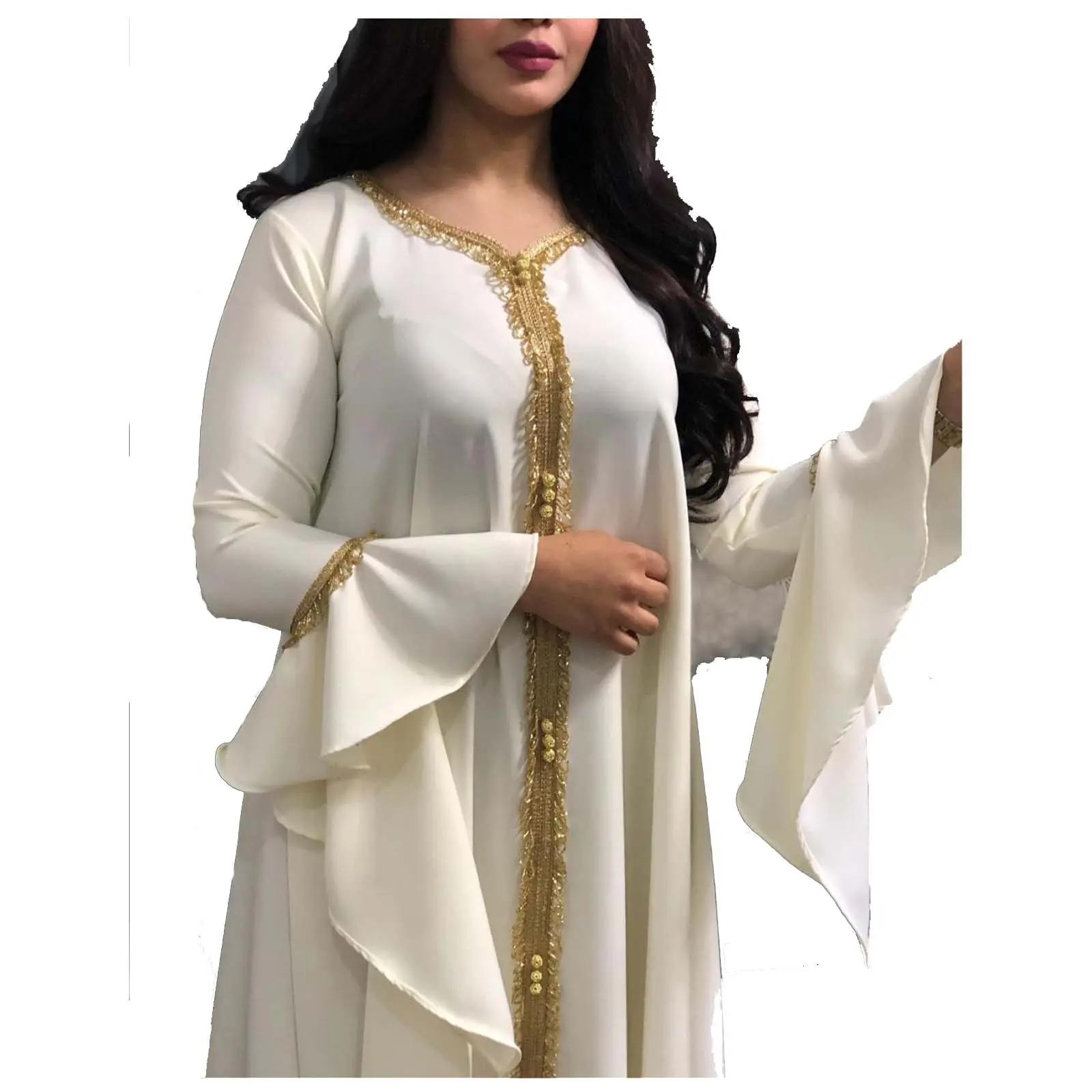 ملابس نسائية من الملايو, ملابس نسائية إسلامية ، ملابس نسائية مطرزة بالكشكشة باللون الذهبي ، فستان طويل موديل 2021