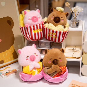 Flabby Capybara dolması vahşi hayvan <span class=keywords><strong>Goblin</strong></span> modu pembe Capybara peluş oyuncaklar Lotus Kawaii patates kızartması Sitting patlamış mısır oyuncaklar üzerinde oturan