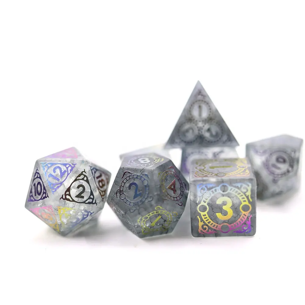 Novo Design Gem pedra Colorido Poliédrico Dice Set 7pcs crack gemston dice