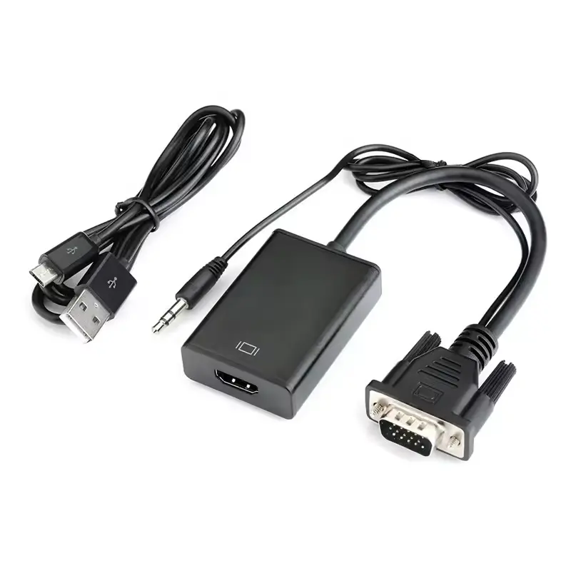 Cable Adaptador convertidor de 15 pines VGA macho a HDMI hembra Full HD 1080P Cable adaptador con Audio y Micro USB Power VGA HDMI Cable