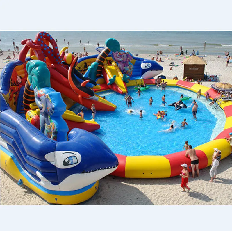 Parco acquatico gonfiabile commerciale con scivolo d'acqua e piscina parco acquatico gonfiabile personalizzato per bambini e adulti