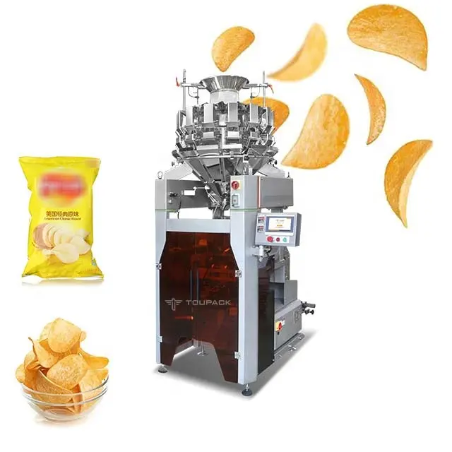 10/14 cabeza pesadora gránulo automático Banana Chips máquina de embalaje grano duro caramelo patatas fritas máquina de embalaje