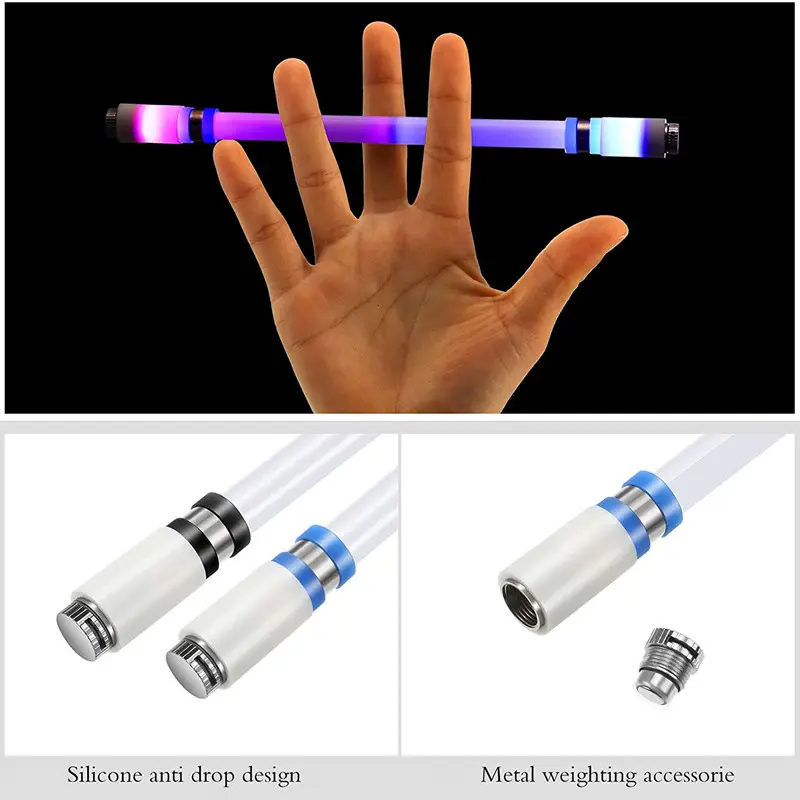 Wholesale Fashion Flash Spinning Rotating LED Rolling Finger Pen Anti Slip Coating Spinning Ballpoint Pen,No Pen Refill