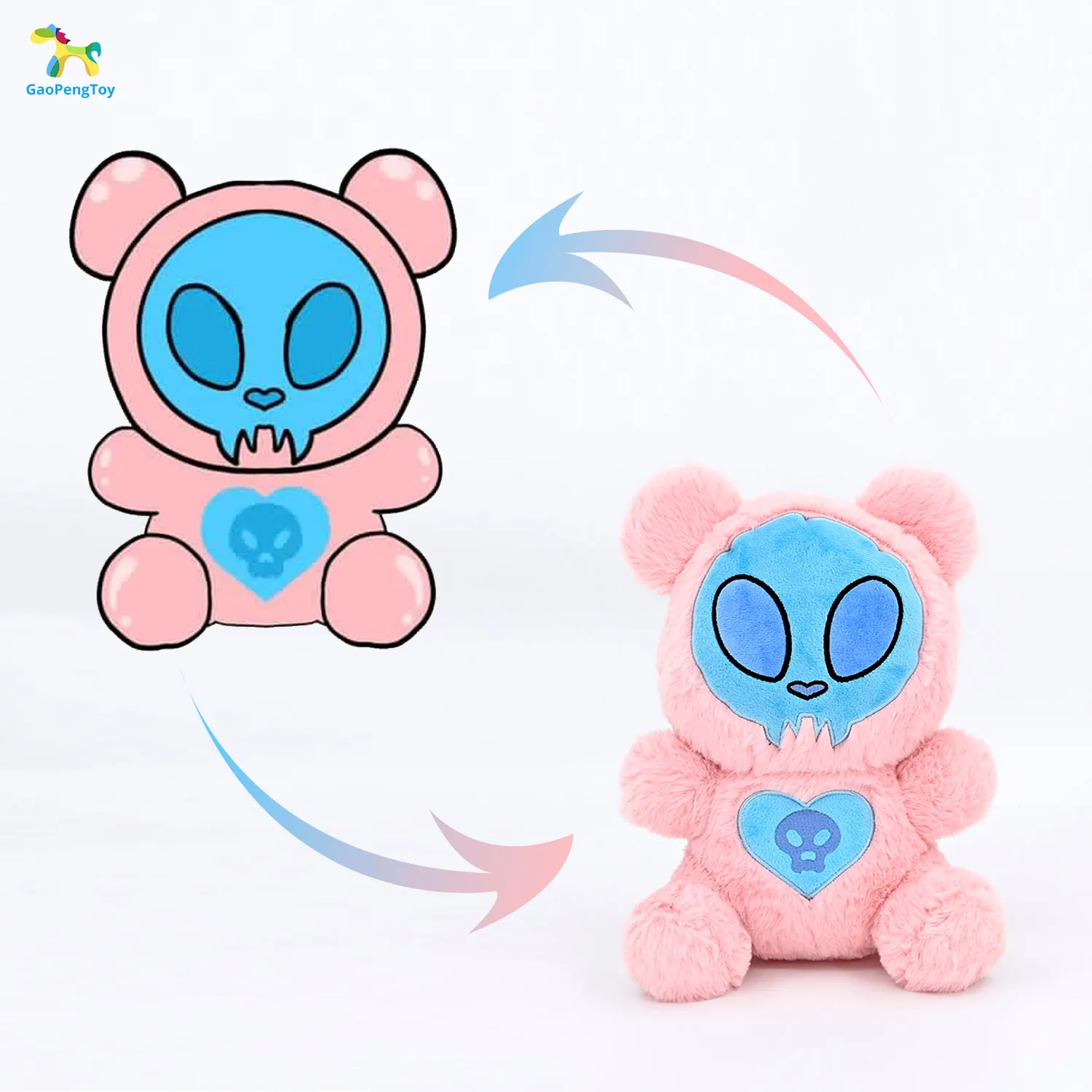 Gaopeng design personalizado origem fábrica animal pelúcia rosa crânio menino brinquedo de pelúcia bonito realista bicho de pelúcia brinquedo