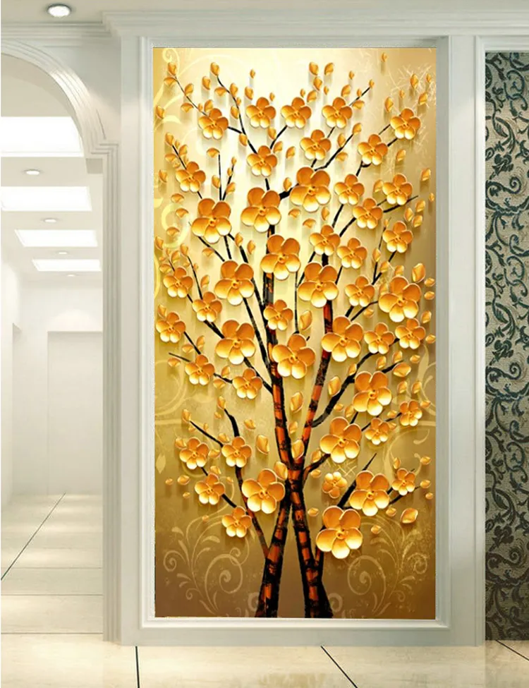 Moutain Modern Painting Landscape Canvas Wall Art dipinti ad olio astratti dipinto in oro giallo Logo personalizzato stampato Canvas Tree