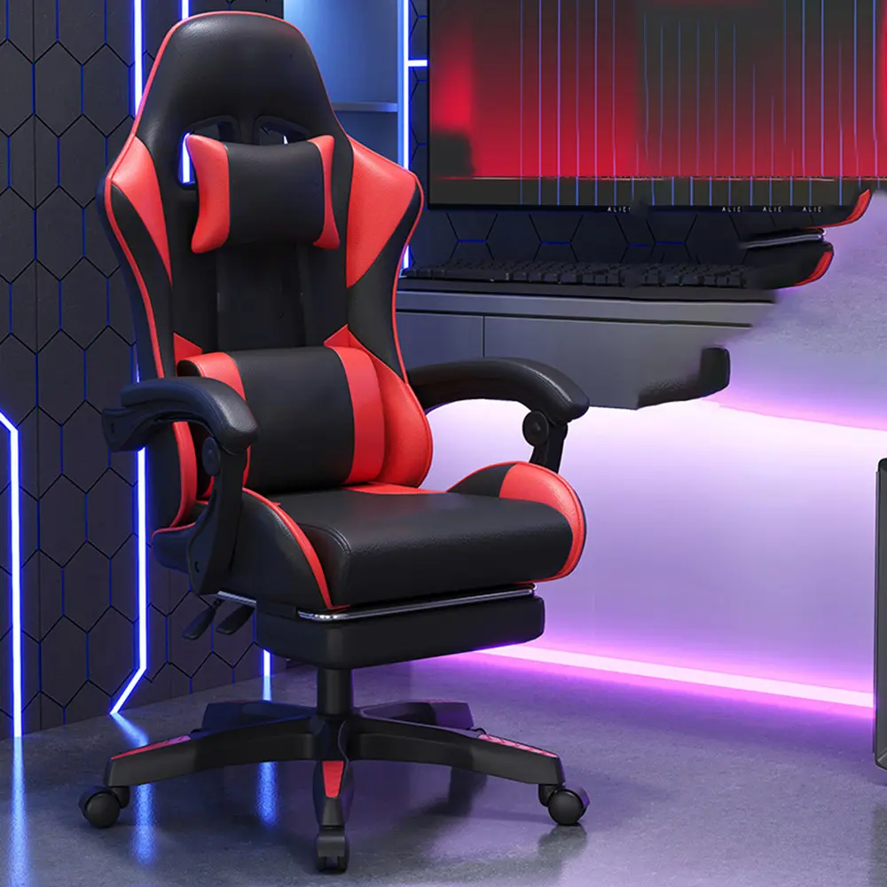 custom high quality Comfortable PU Leather Gaming Chair massage With Footrest