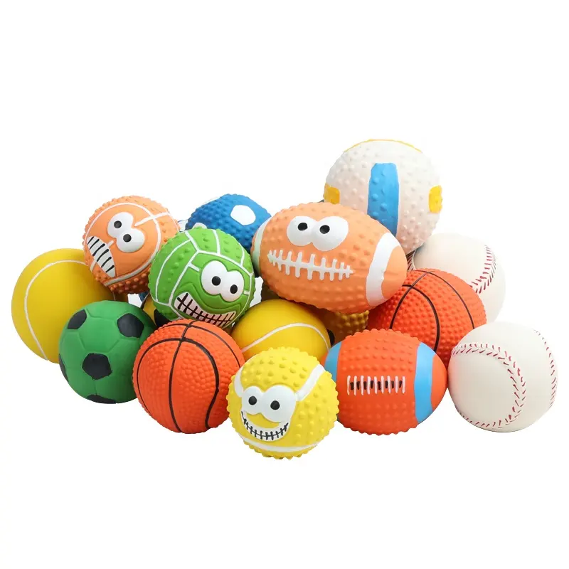 Fabbrica all'ingrosso Logo personalizzato in lattice Pet Squeak morso giocattoli palla cane giocattolo da masticare interattivo