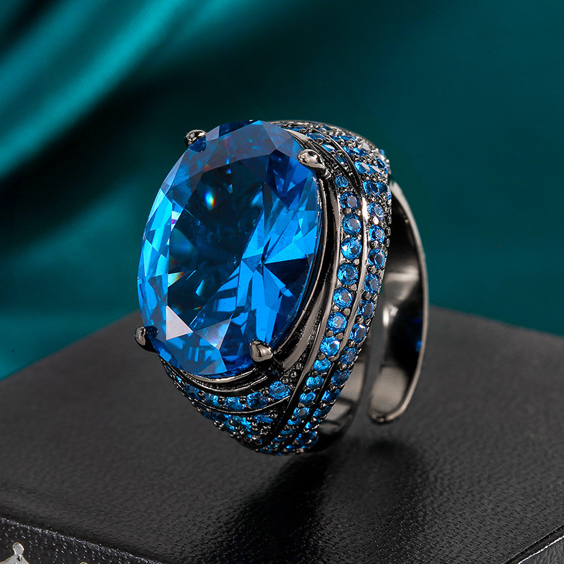 adjustable size Black gold Blue pointed crystal ring