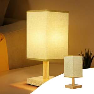 <strong>Wooden</strong> Led Lights for Bedroom Table <strong>Lamp</strong> for Bedroom 3 Way Dimmable Nightstand <strong>Lamp</strong> With Round Flaxen Fabric Shade - Product Image 5