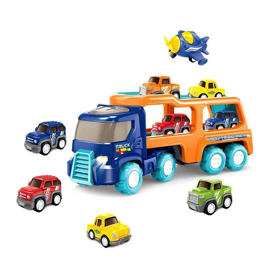 नई आगमन बच्चों डबल-डेक कार खिलौना के साथ घर्षण संचालित परिवहन ट्रेलर ट्रक वाहक ट्रक खिलौना वाहन संगीत प्रकाश प्रदर्शन