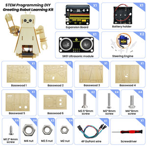 Kit de programación de madera para montaje de bricolaje, programación STEM, Kit de aprendizaje de Robot de saludo DIY para Arduino Starter con placa Microbit