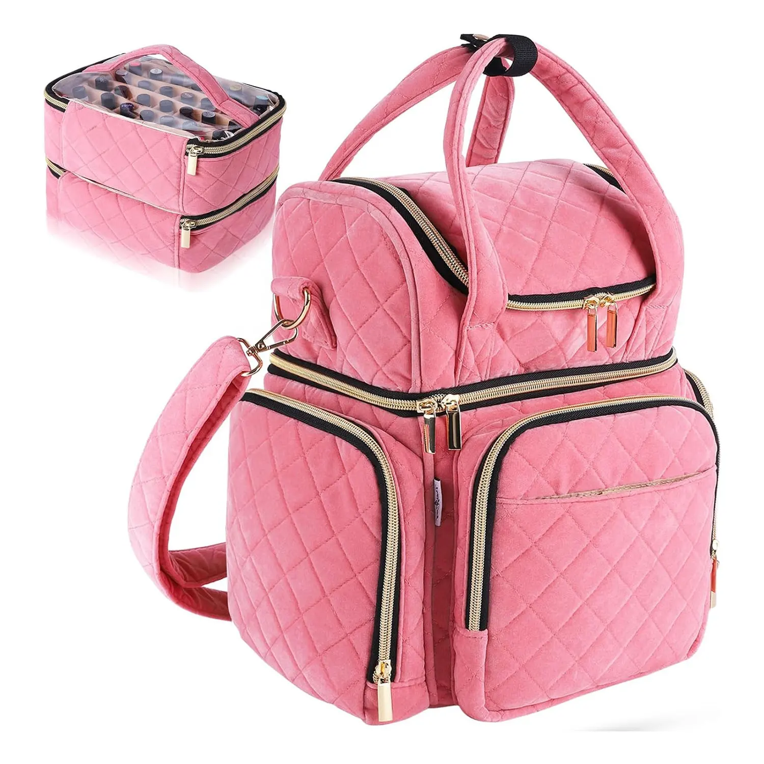 Bolsa organizadora de esmalte de uñas de maquillaje multifunción personalizada, 2 bolsas extraíbles, bolsa de almacenamiento, herramientas de manicura para técnico, mochila