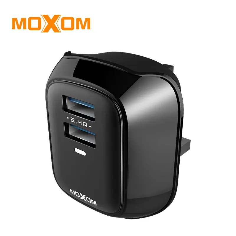 MOXOM Pengisi Daya Ponsel 2,4 A, Pengisi Daya 2USB Colokan UK